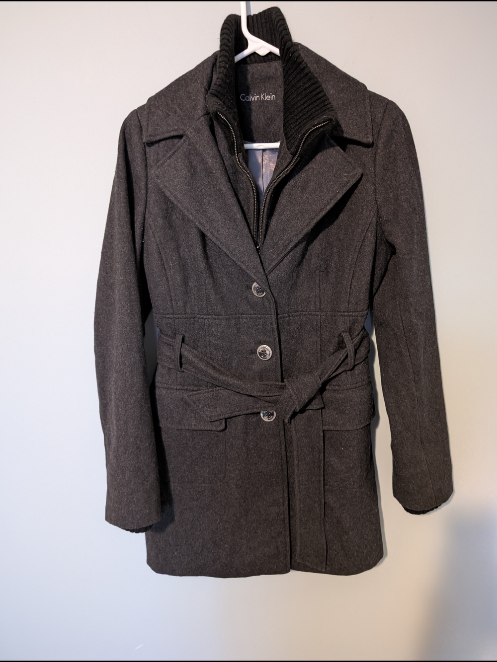 Calvin Klein Women's Dark Charcoal Belted Trench Coat